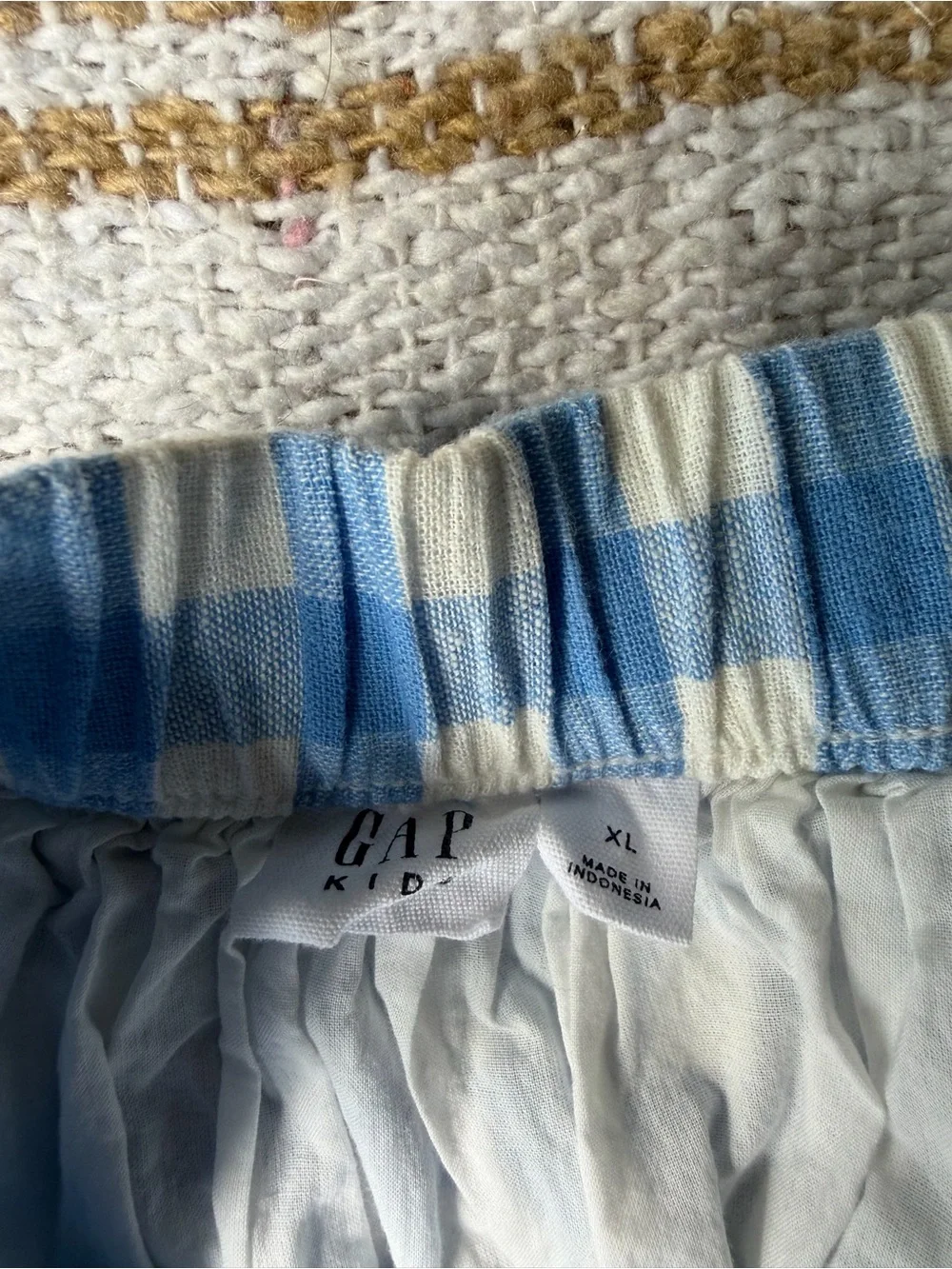 GAP Kids Blue and White Gingham Elastic Waist Skirt